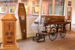 tradeshow stand exhibition at the coffin works showing coffin furniture designs