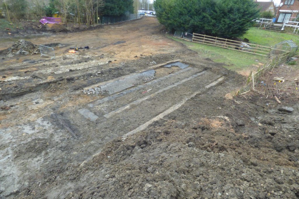 excavated area showing the footprint of the engine shed